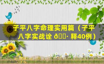 子平八字命理实用篇（子平八字实战诠 🕷 释40例）